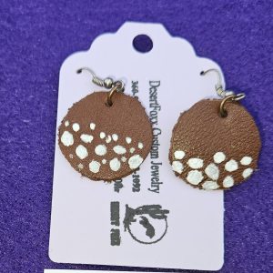 Approximately 1 3/8 inch round leather circles with white dots mixed metal findings.