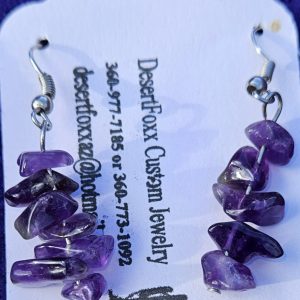 A cluster of amethyst with 1½ inch long and stainless steel wires.