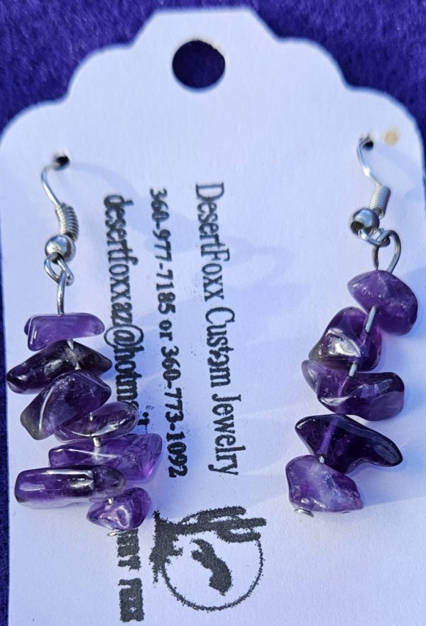 A cluster of amethyst with 1½ inch long and stainless steel wires.