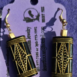 Approx. 1 3/8 Black and gold beads with gold ear wires and gold findings