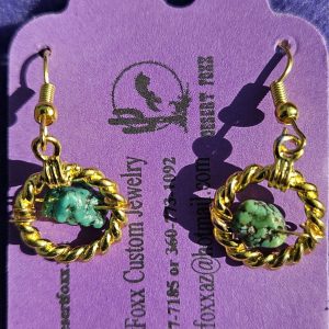 Approx. 1 1/4 inch Gold Twisted circles with turquoise chips with Gold ear wires.