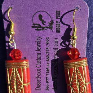 Approx. 2 1/8 inch Red and Gold Beads with Red Crystals and Gold earwires.