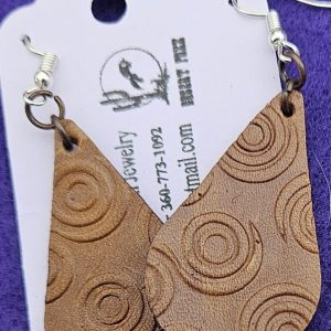 Approx. 2 ¼ inches, Tear Drop of Leather with Leather Tooling Hand Dyed Brown.