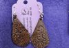 Approx. 2 ¼ inches, Leather Teardrop Leather Earrings with Hand Tooling with dyed Brown with Mixed Metals.
