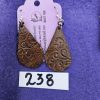 Approx. 2 ¼ inches, Leather Teardrop Leather Earrings with Hand Tooling with dyed Brown with Mixed Metals.