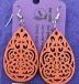 Approx. 2 ¼ inches, Red hand painted brocade wood earring with stainless ear wires.