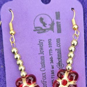 Approx. 2 ¼ inches, Red Beads with Gold Colored Beads with Gold colored wires.