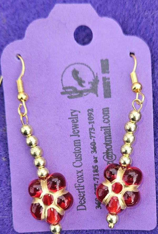 Approx. 2 ¼ inches, Red Beads with Gold Colored Beads with Gold colored wires.