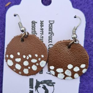 Approx. 1 ½ inch, Round Brown Leather Disc with Hand Painted Design.
