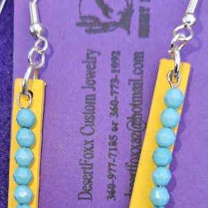 Approx. 1 ⅞ inch, Hand Painted Wooden Strip with turquoise mini beads with silver colored wires. $19.99