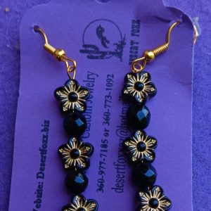 Approx 2 1/8 inches Black and gold flowers with black beads.