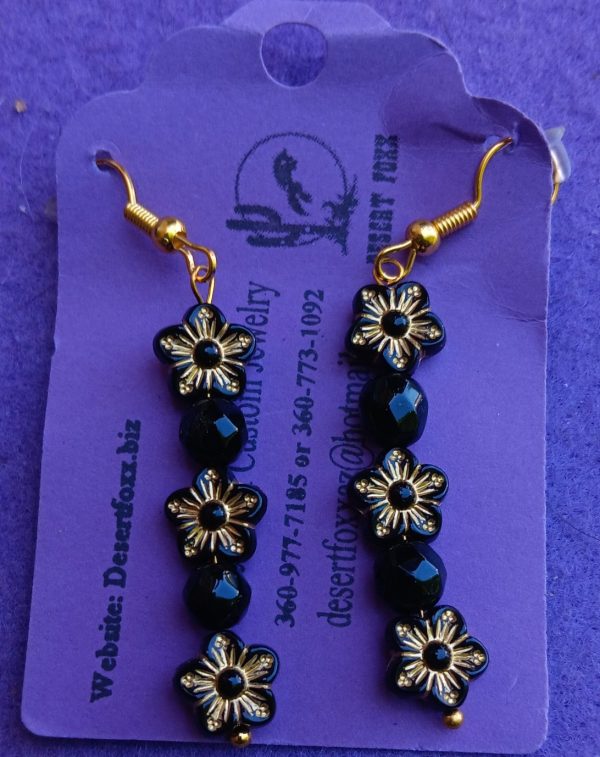 Approx 2 1/8 inches Black and gold flowers with black beads.